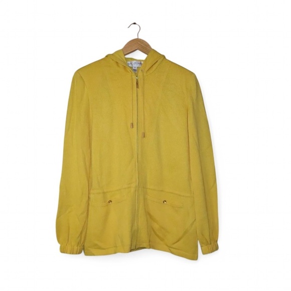 St. John Jackets & Blazers - St. John Collection Women's Small Knit Wool Jacket Mustard Zip Lined Hood FLAWED